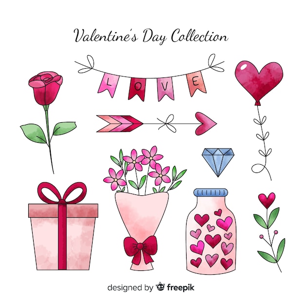 Aquarel Valentine elementen collectie