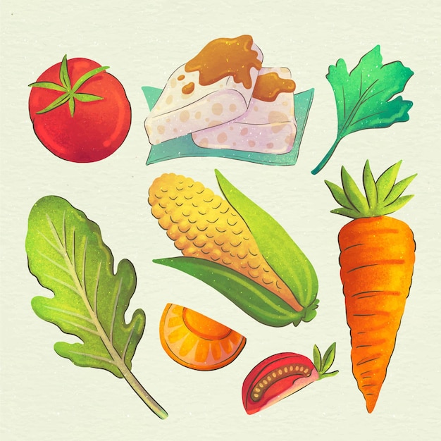 Gratis vector aquarel vegetarisch eten collectie