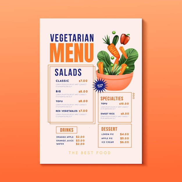 Aquarel vegetarisch menu-ontwerp