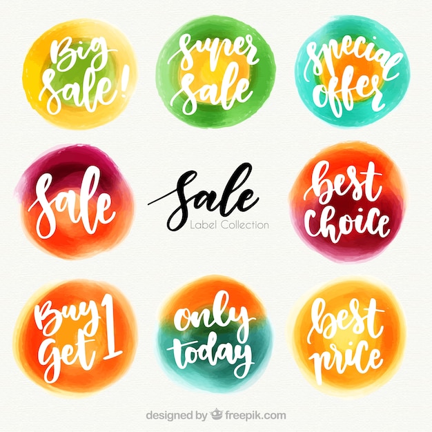 Gratis vector aquarel verkoop label / badge collectie