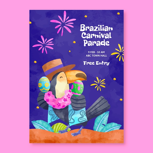 Aquarel verticale poster sjabloon voor braziliaanse carnaval