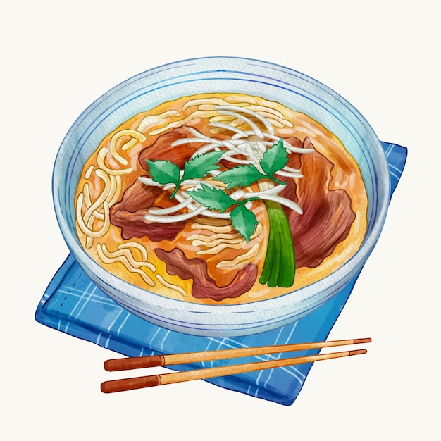 Aquarel Vietnamees eten illustratie