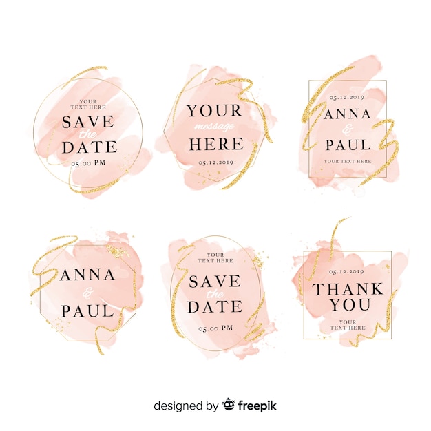 Gratis vector aquarel vlekken bruiloft badges collectie