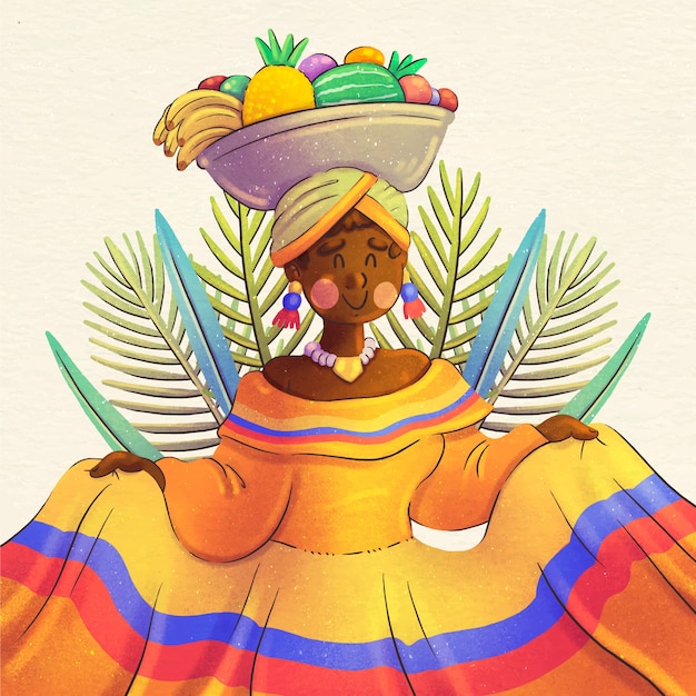 Aquarel vrouw afrocolombianidad illustratie met colombiaanse vlag