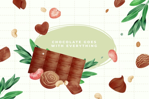 Gratis vector aquarel wereld chocolade dag achtergrond met chocolade snoepjes