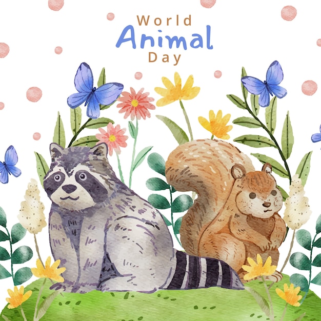 Aquarel wereld dierendag illustratie
