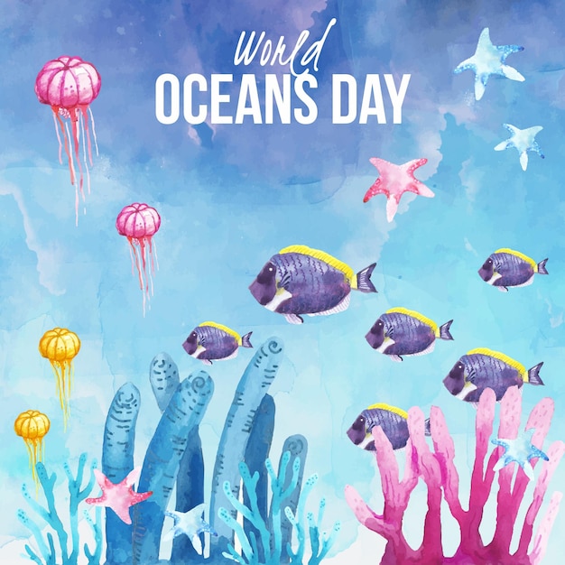Aquarel wereld oceanen dag achtergrond