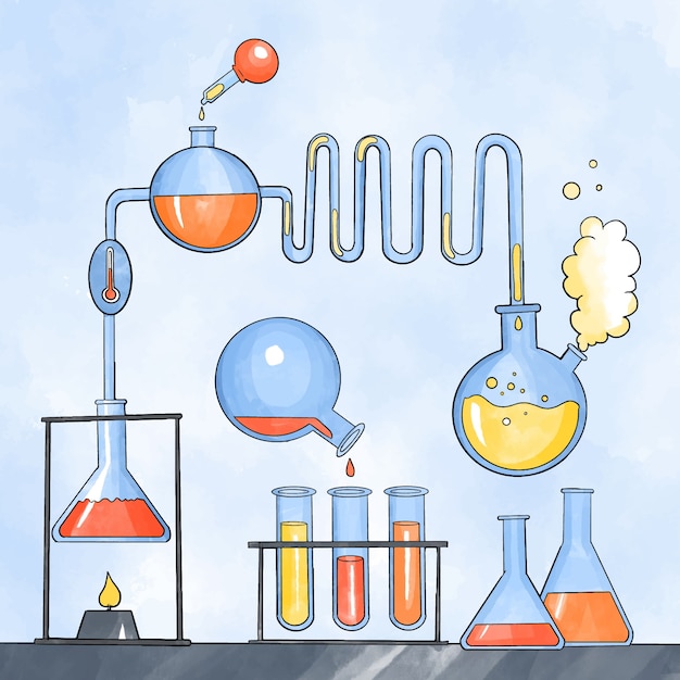 Aquarel wetenschappelijk laboratorium