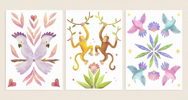Gratis Vector aquarel wilde dieren covers