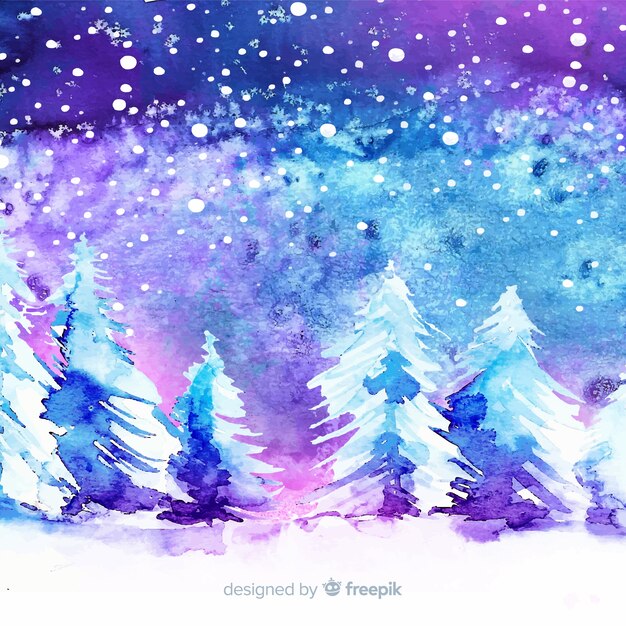 Aquarel winter achtergrond met bomen