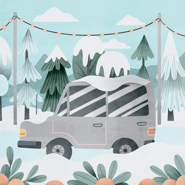 Aquarel winter auto illustratie