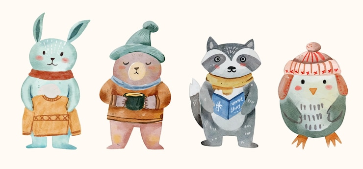 Gratis Vector aquarel winter dieren collectie