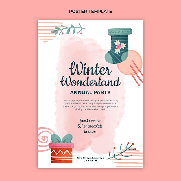 Gratis vector aquarel winter verticale poster sjabloon