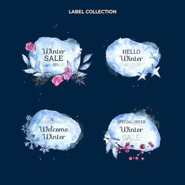 Gratis vector aquarel winterlabels collectie