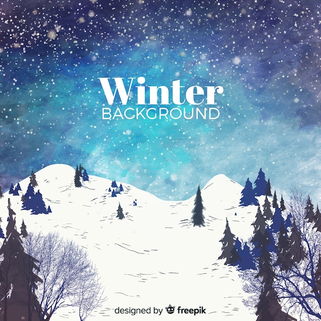 Gratis vector aquarel winterlandschap achtergrond