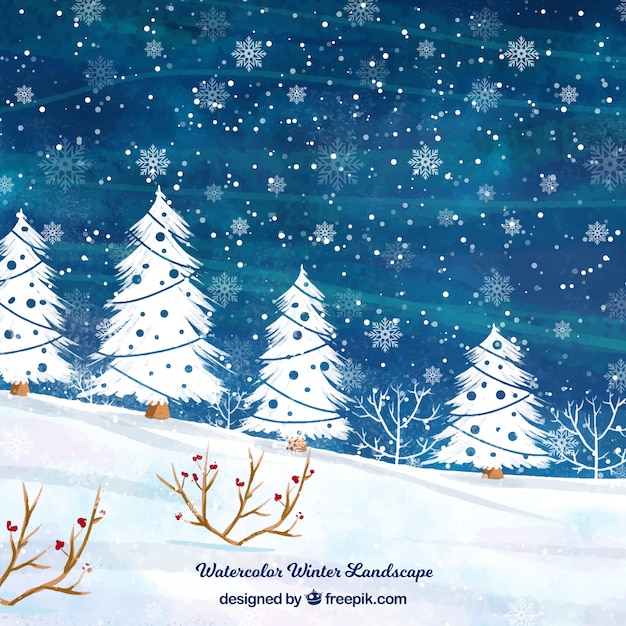 Aquarel winterlandschap met bomen