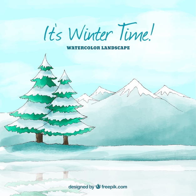 Gratis vector aquarel winterlandschap