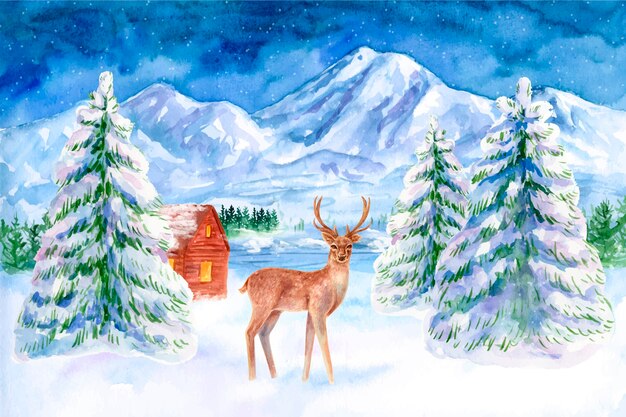 Gratis vector aquarel winterlandschap