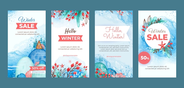 Gratis vector aquarel winterverkoop instagram verhalencollectie