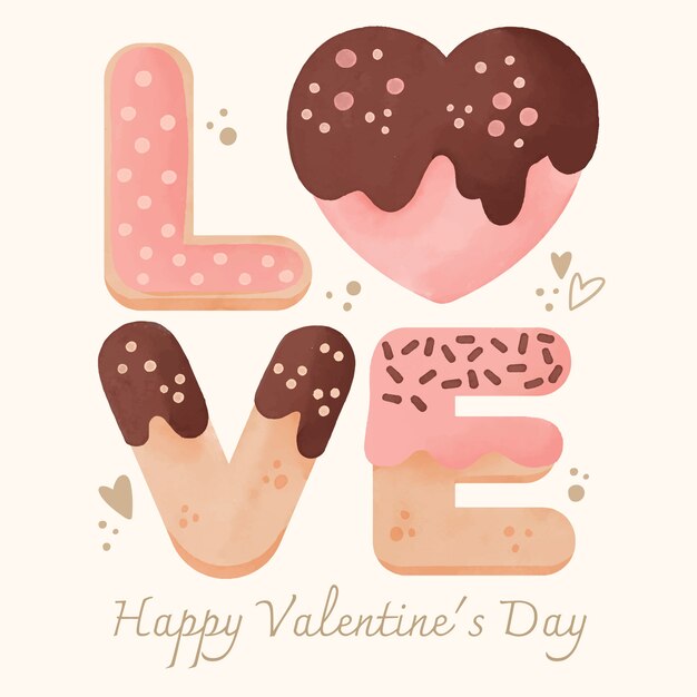 Gratis vector aquarel woord liefde illustratie voor valentijnsdag