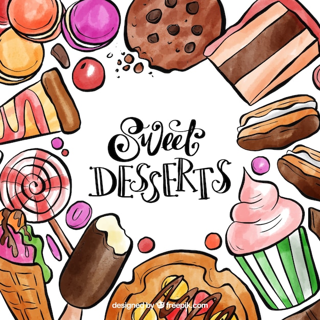 Aquarel zoet desserts frame