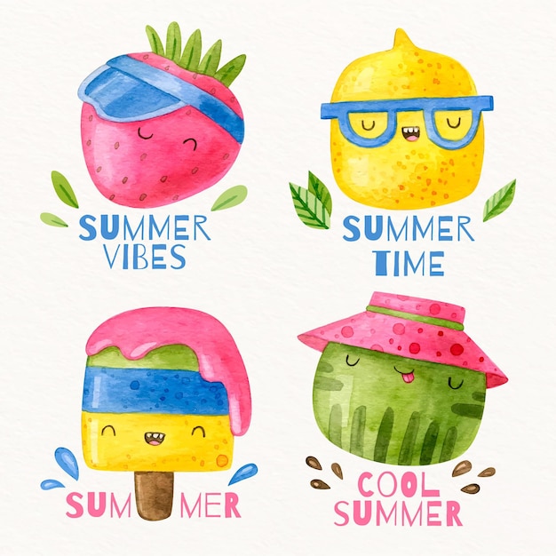 Gratis vector aquarel zomer badges collectie