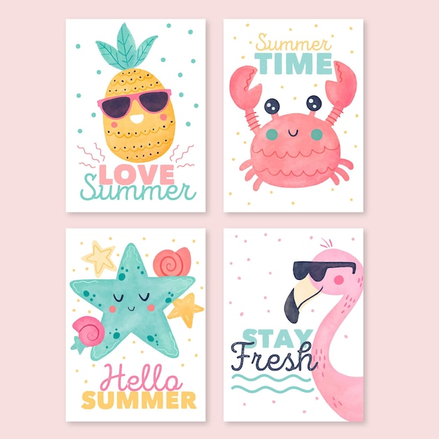 Gratis vector aquarel zomer kaarten