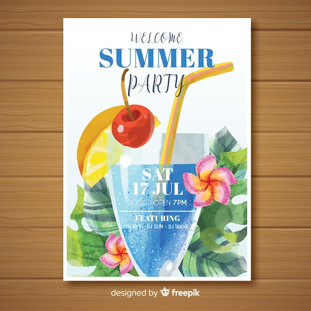 Gratis vector aquarel zomer partij poster sjabloon
