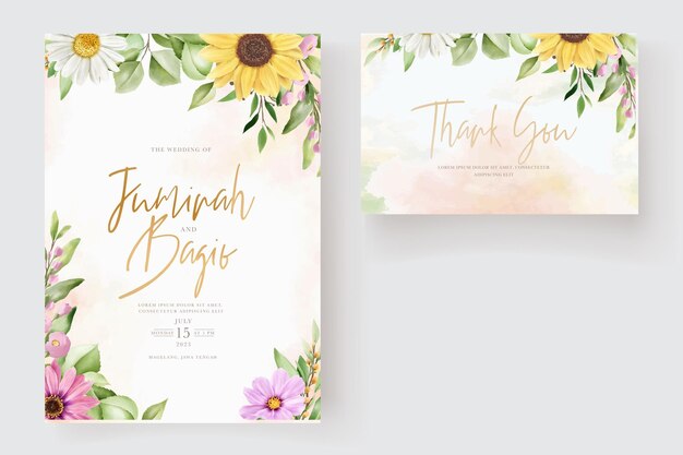 aquarel zon bloem en madeliefje uitnodigingskaarten set