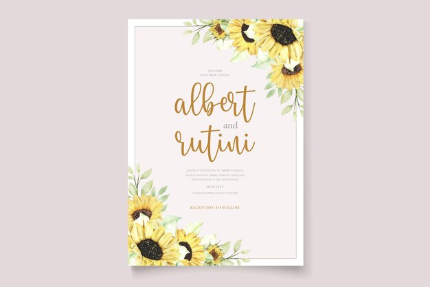 aquarel zonnebloemen bruiloft uitnodigingskaarten set