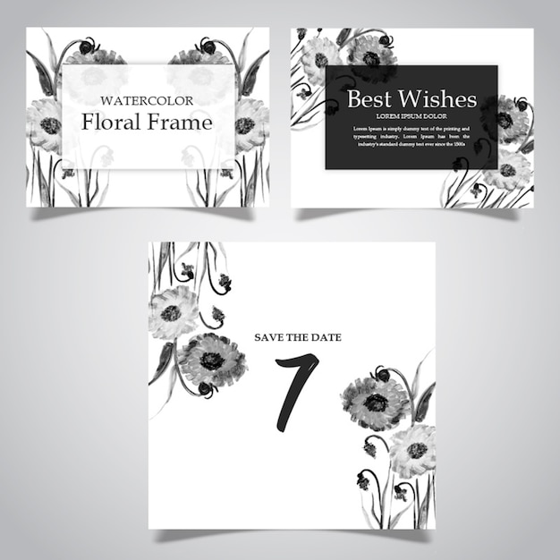 Aquarel zwart-wit bloemen Frame en kaart collectie