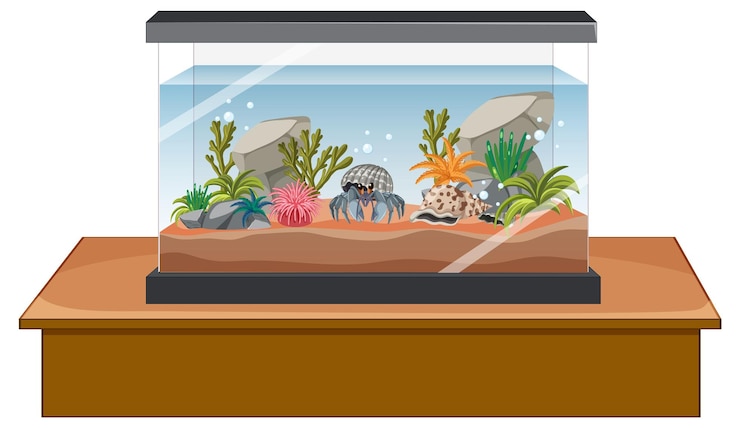 Gratis Vector aquariumtank met vissen en decoraties op witte achtergrond