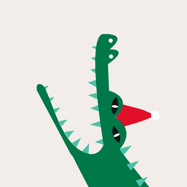 Aquatische cartoon krokodil draagt ​​een kerstmuts vector