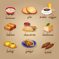 Gratis vector arabisch eten icons set