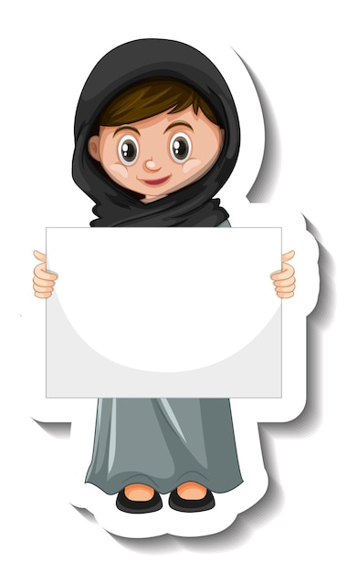 Gratis vector arabisch moslimmeisje dat lege banner houdt