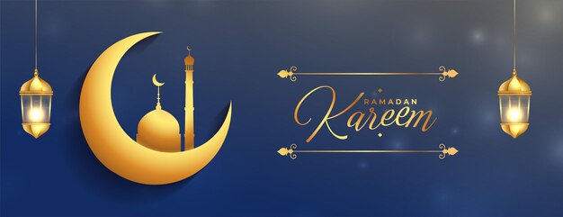 Arabisch ramadan kareem eid festival gouden glanzend bannerontwerp