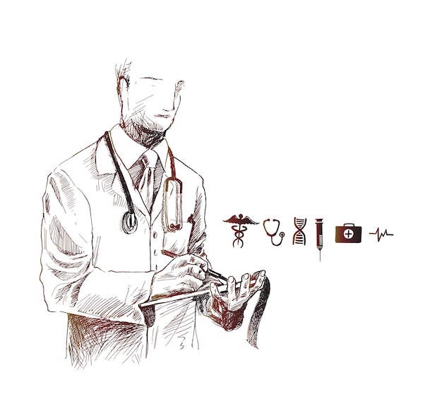 Arabische arts met medische pictogram Hand getrokken schets Vector achtergrond