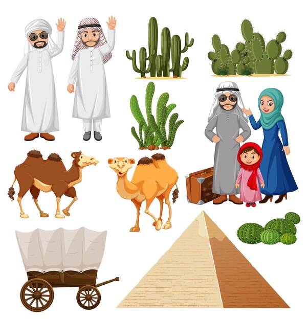 Arabische mensen met kameel en cactus