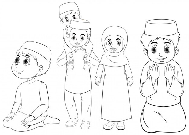 Arabische moslim familie in traditionele kleding in overzicht