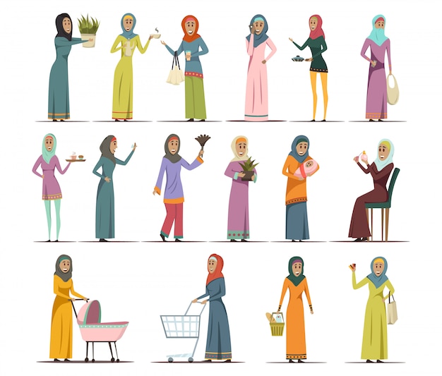 Gratis vector arabische vrouw icons set