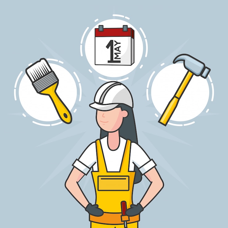 Gratis Vector arbeider met bouwvoorwerpen, illustratie