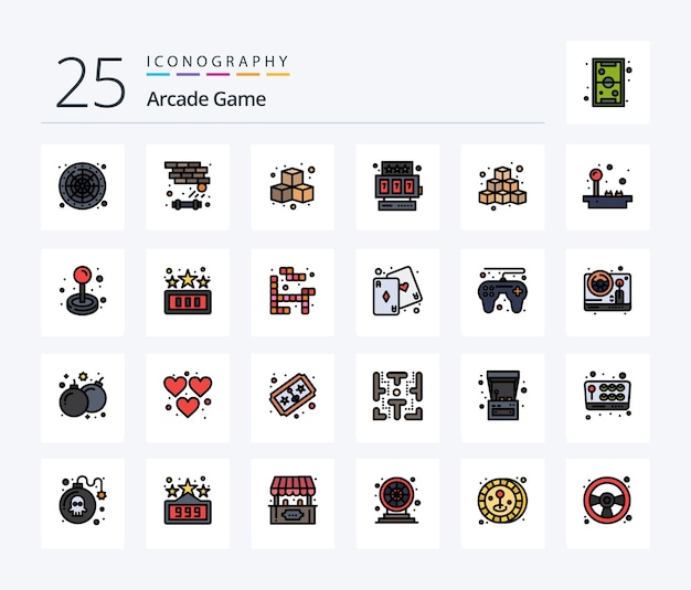 Arcade 25 Line Filled icon pack inclusief leuke kubussen kubussen gokautomaat