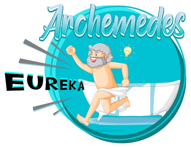 Gratis vector archimedes in badkuip cartoon met het woord eureka