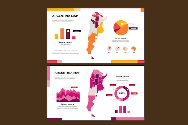 Gratis vector argentinië kaart infographic in plat ontwerp