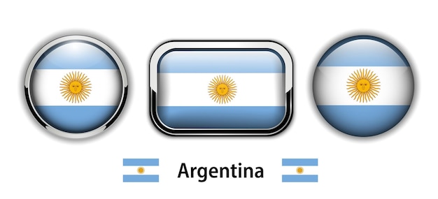 Argentinië vlag knoppen, 3d glanzende vector iconen.