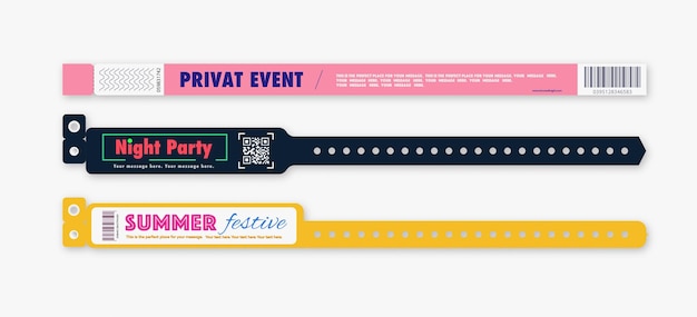 Armband vector evenement toegang sjabloon set kleurrijke stijl voor id fan zone of vip party ingang