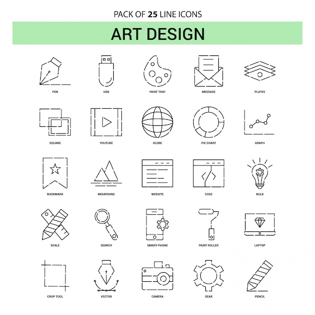 Art Design Line Icon Set - 25 Gestippelde overzichtsstijl