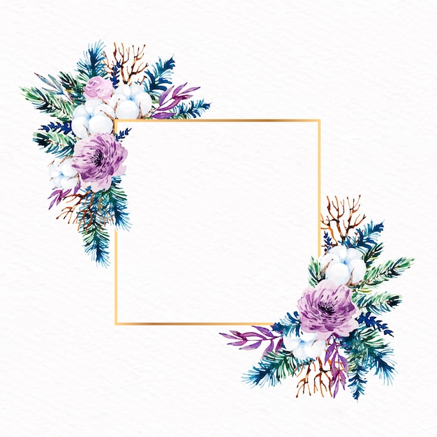 Gratis vector artistiek gouden frame met winterbloemen