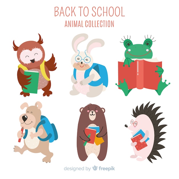 Gratis vector artistieke cartoon dieren collectie terug naar school