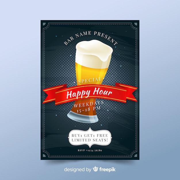 Gratis vector artistieke happy hour poster sjabloon